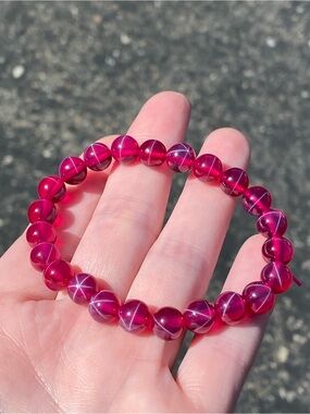 Star Ruby Bracelet 8.2mm Pink Red Asterism Bracelet